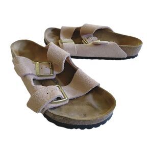 Birkenstock Size 8-8.5 Bohemian Pink Suede Double Strap Buckle Slip-On Sandals